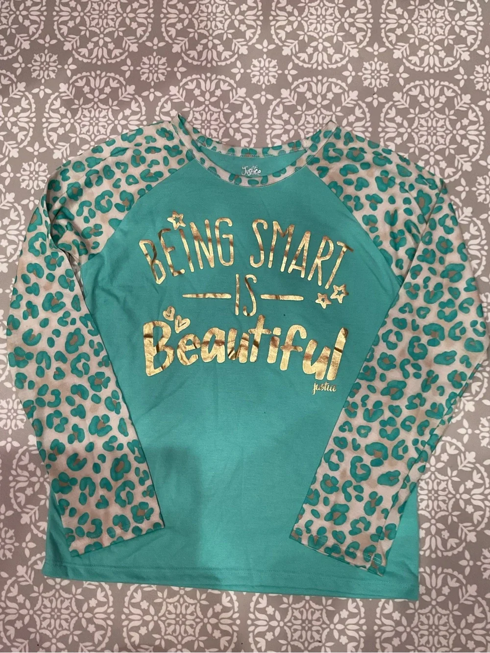 Justice Girls Teal Leopard Long Sleeve Top & Pants Set Size 12 New